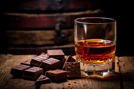 A tempting combination of rich rum in a glass paired with decadent chocolates, a taste sensation.の素材
