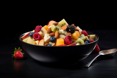Fresh fruit salad showing symbols of healthy, natural, organic, and detoxifying food.の素材
