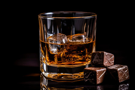 A tempting combination of rich rum in a glass paired with decadent chocolates, a taste sensation.の素材