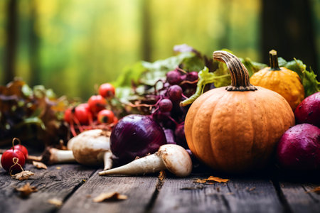 A natural autumn food composition symbolizing fresh and organic nourishment.の素材