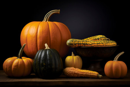 A natural autumn composition featuring pumpkin, symbolizing fresh and organic nourishment.の素材
