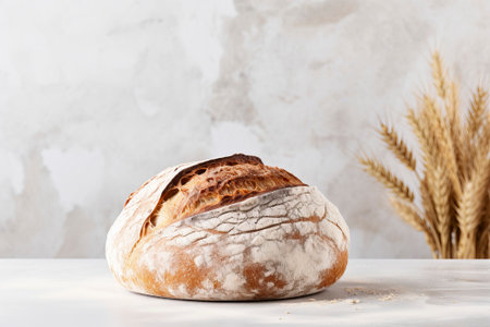 Delicious artisan bread placed on a clean white background, ready to be enjoyed.の素材