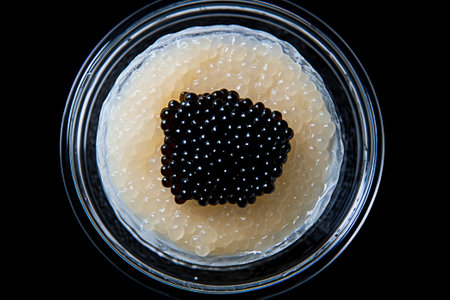 Luxurious caviar food composition for gourmet dining and culinary concepts. Top view presentationの素材