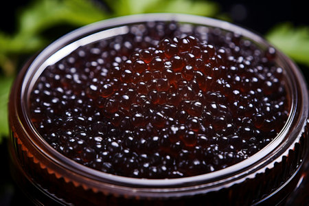 Luxurious caviar food composition for gourmet dining and culinary concepts. Top view presentationの素材