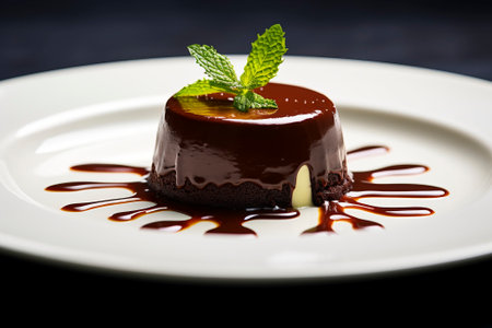 Indulge in the velvety delight of a creamy chocolate pudding against a clean white backdropの素材