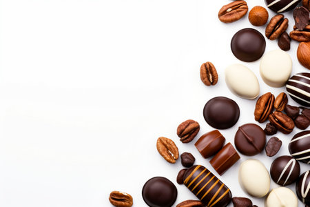 A tempting composition of assorted chocolates with ample copy space for your creative projects.の素材