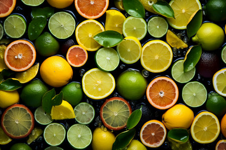 Vibrant and delicious food composition featuring a variety of fresh citrus fruits.の素材