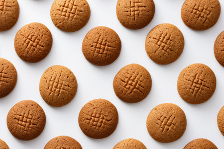 Delicious homemade cookies presented tastefully isolated on a white background.の素材