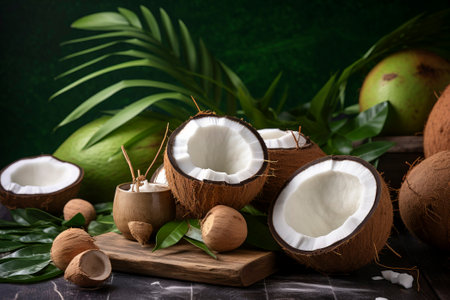A delightful composition showing the freshness and versatility of coconut in culinary arts.の素材