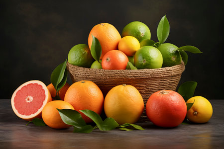 Vibrant and delicious food composition featuring a variety of fresh citrus fruits.の素材