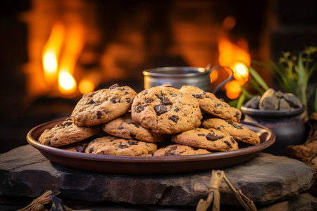 Delicious homemade cookies artfully arranged in a rustic composition.の素材