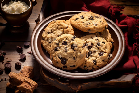 Delicious homemade cookies artfully arranged in a rustic composition.の素材