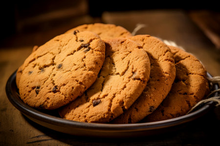 Delicious homemade cookies artfully arranged in a rustic composition.の素材
