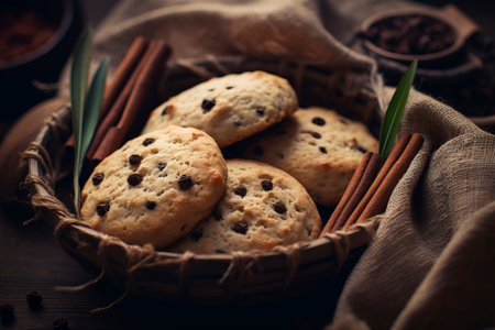 Delicious homemade cookies artfully arranged in a rustic composition.の素材
