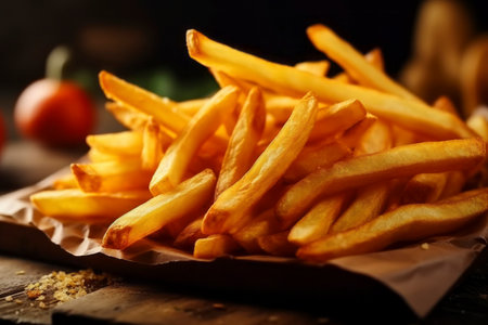 Delectable crispy French fries, highlighting the essence of tasty fast food.の素材
