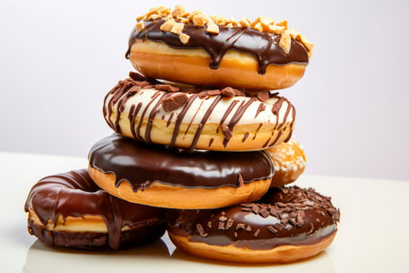 Colorful donuts showcased in a delicious array against a pristine white backdrop.の素材