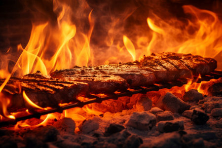Perfectly grilled meat food composition showing its juicy and delectable texture.の素材