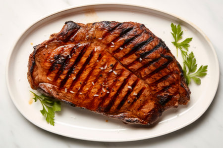 Exquisite and juicy grilled meat showcased against a pristine white background.の素材