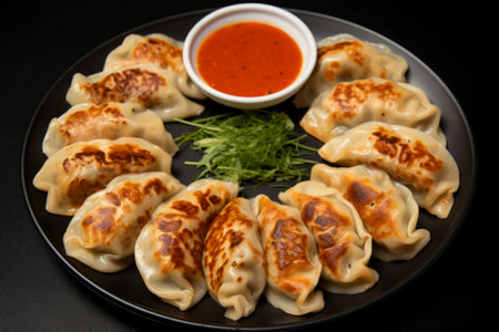 A composition of tasty Gyoza, showcasing the essence of Japanese and Korean cuisine.の素材