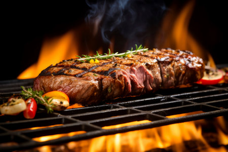 Perfectly grilled meat food composition showing its juicy and delectable texture.の素材