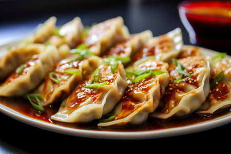 A composition of tasty Gyoza, showcasing the essence of Japanese and Korean cuisine.の素材