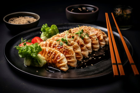A composition of tasty Gyoza, showcasing the essence of Japanese and Korean cuisine.の素材