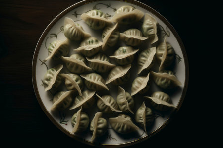 A composition of tasty Gyoza, showcasing the essence of Japanese and Korean cuisine.の素材
