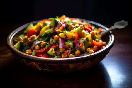 Fresh homemade chickpea and vegetable blend, captured in a natural composition.の素材
