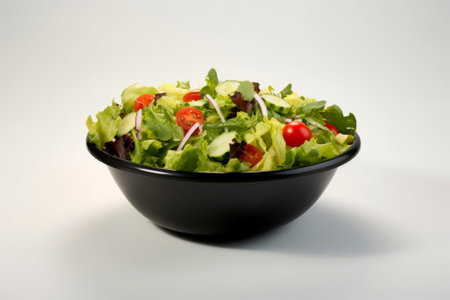 Top view of a fresh and colorful salad bowl, highlighting a mix of wholesome ingredients.の素材