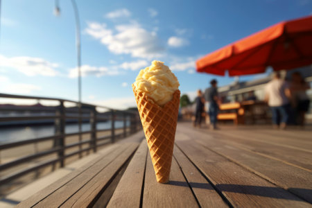A tempting ice cream cone, perfectly captured, showcasing its creamy texture and flavour.の素材