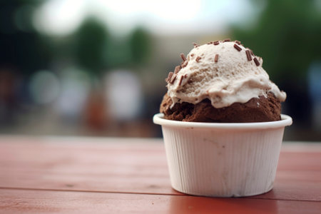 A tantalizing composition of ice cream in a cup, bursting with flavors and textures.の素材