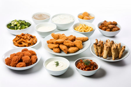 A delightful composition of Mediterranean dishes showcased on a rustic setting.の素材