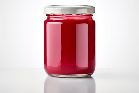 A vibrant jar of delicious homemade jam, perfectly isolated on a white background.の素材
