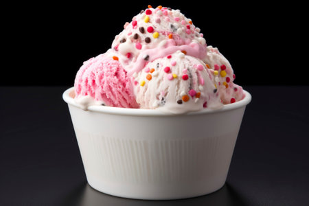 A tantalizing composition of ice cream in a cup, bursting with flavors and textures.の素材