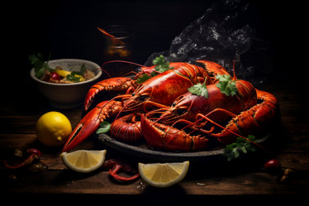 A succulent fresh lobster, showcased as a prime food ingredient for gourmet dishes.の素材