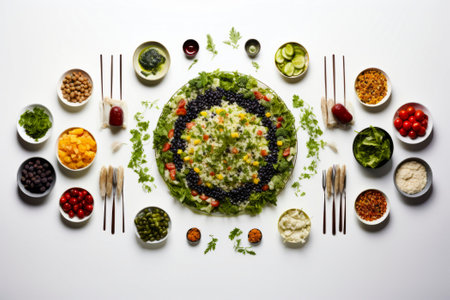 A rich array of traditional Mexican dishes arranged artfully for a mouthwatering display.の素材