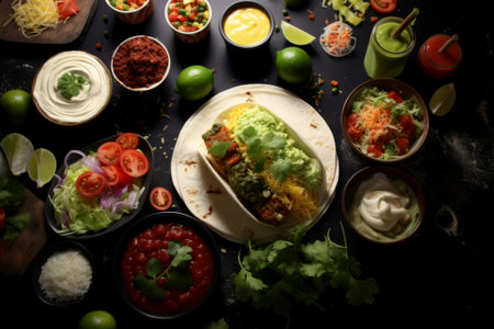 Vibrant composition capturing the essence of festive Mexican culinary delights.の素材