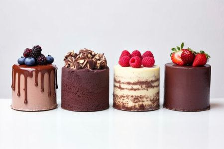 Exquisite mousse dessert meticulously decorated and bursting with flavour. White background Imageの素材