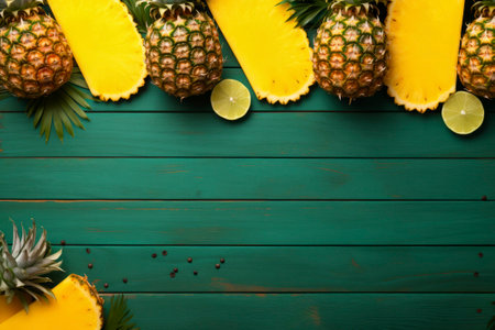 Vibrant pineapple texture fills the frame, leaving ample copy space for design versatility.の素材