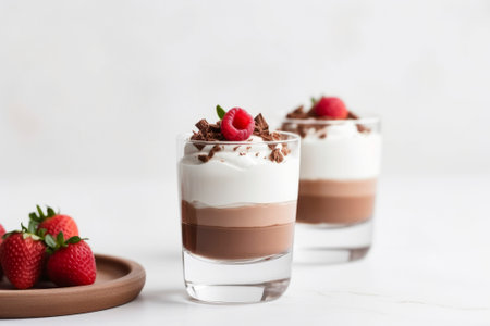 Exquisite mousse dessert meticulously decorated and bursting with flavour. White background Imageの素材