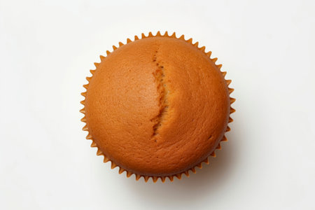 Delicious muffin dessert isolated on white beautifully presented on a rustic backdrop, exuding warmth.の素材