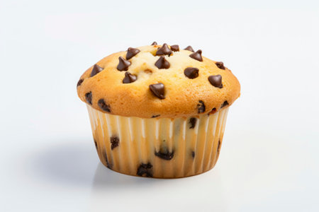 Delicious muffin dessert isolated on white beautifully presented on a rustic backdrop, exuding warmth.の素材