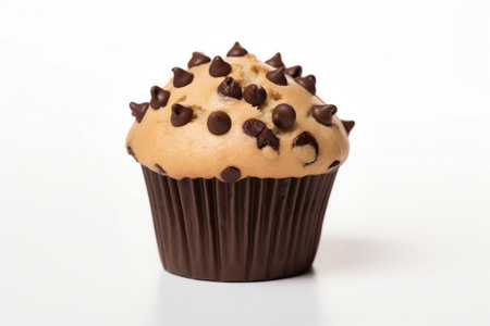 Delicious muffin dessert isolated on white beautifully presented on a rustic backdrop, exuding warmth.の素材