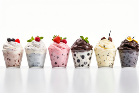 Exquisite mousse dessert meticulously decorated and bursting with flavour. White background Imageの素材