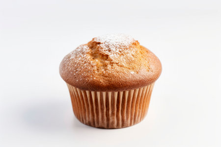 Delicious muffin dessert isolated on white beautifully presented on a rustic backdrop, exuding warmth.の素材
