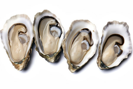 A delicious food composition featuring succulent oysters. Gourmet seafood photography on displayの素材