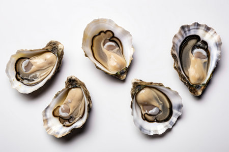 A delicious food composition featuring succulent oysters. Gourmet seafood photography on displayの素材