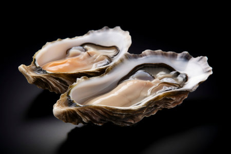 A delicious food composition featuring succulent oysters. Gourmet seafood photography on displayの素材
