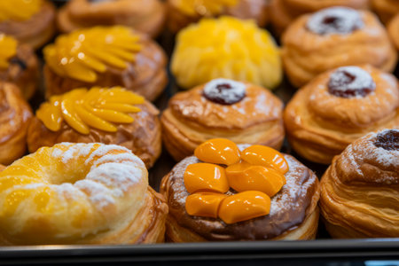 Delicious and visually appealing food composition featuring various sweet pastries.の素材