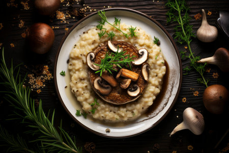 Delicious risotto dish with perfectly cooked mushrooms, highlighting authentic Italian cuisineの素材